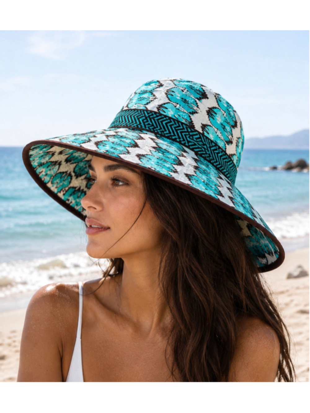 Missoni Hat One Size Turquoise Blue Brown Patterned Wide Brim Hat M New w/Tags